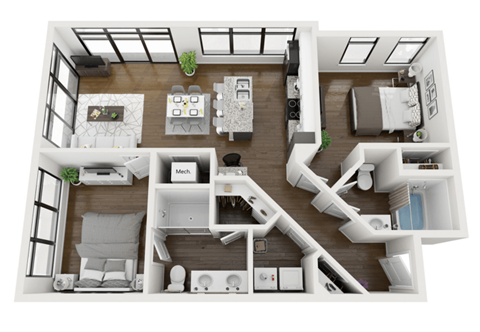 Floor plan for 2 beds, 2 baths, 914 sqft